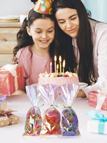 100 Piezas Bolsas De Celofán Para Golosinas, Bolsas De Golosinas Iridiscentes Holográficas, Bolsas De Celofán Transparentes Con Corbatas Giratorias Para Favores De Fiesta De Cumpleaños, San Valentín, Pascua, Bodas, Galletas Y Empaques De Dulces - Blanco - Ver 6