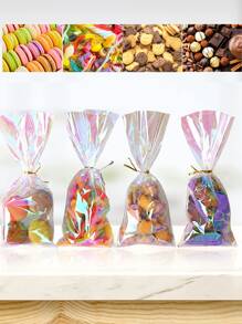 100 Piezas Bolsas De Celofán Para Golosinas, Bolsas De Golosinas Iridiscentes Holográficas, Bolsas De Celofán Transparentes Con Corbatas Giratorias Para Favores De Fiesta De Cumpleaños, San Valentín, Pascua, Bodas, Galletas Y Empaques De Dulces - Blanco - Ver 4