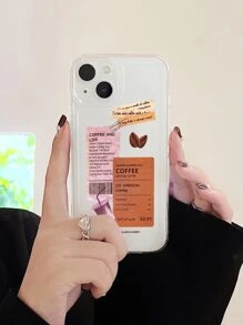 1 pieza Funda de teléfono transparente con estampado de café compatible con modelos Apple - Multicolor - Ver 2