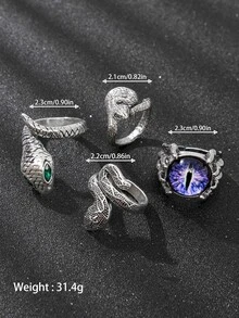Set de hombres de moda piedra preciosa ojo serpiente - Plata antigua - Ver 4