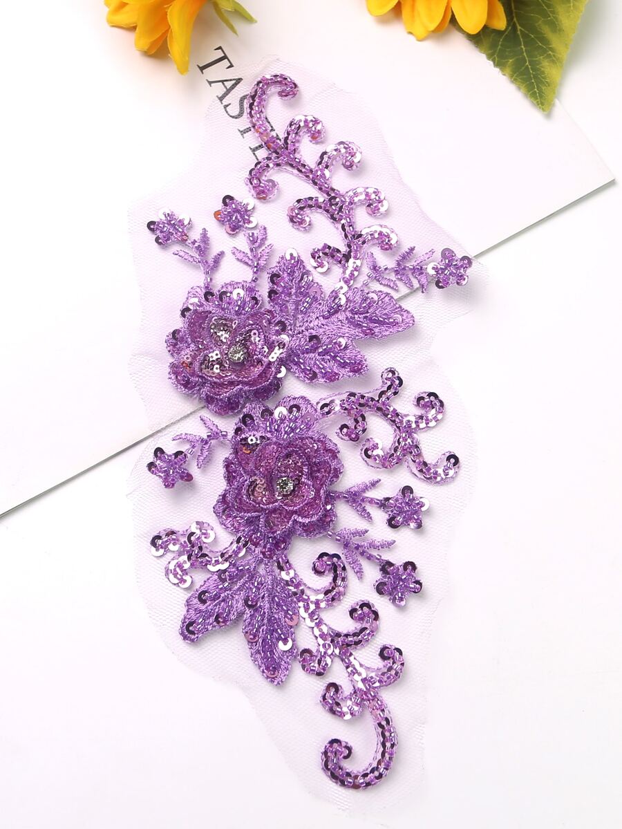 Bnh3757手工網眼花邊,帶3d刺繡,鑽石,珠子,亮片diy貼在衣服上維修/供應補給 - 紫色 - 查看 1