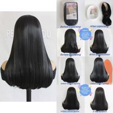 Natural Black Short Bob Lace Wigs For  Heat Resistant Synthetic Lace Front Wigs  Glueless Soft Lace Natural Looking Daily Wigs 16inch - Black - View 7