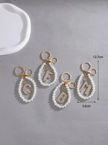 1 Pieza Llavero Con Letras De 26 Piezas Con Perlas Falsas Y Pedrería Engastada Para Hombre Y Mujer, Accesorio De Colgante Para Bolsos - Amarillo Oro - Ver 5