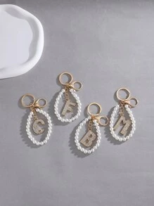 1 Pieza Llavero Con Letras De 26 Piezas Con Perlas Falsas Y Pedrería Engastada Para Hombre Y Mujer, Accesorio De Colgante Para Bolsos - Amarillo Oro - Ver 4