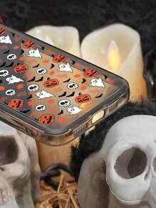 1個手繪萬聖節鬼魂和南瓜印刷手機殼,適用於 Iphone - 黑與白 - 查看 3
