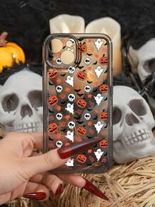 1個手繪萬聖節鬼魂和南瓜印刷手機殼,適用於 Iphone - 黑與白 - 查看 1