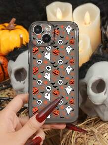 1個手繪萬聖節鬼魂和南瓜印刷手機殼,適用於 Iphone - 黑與白 - 查看 2
