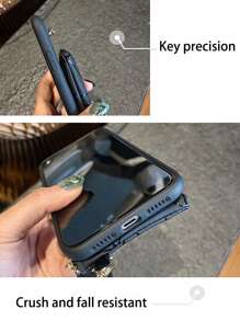 苹果 iPhone 16 带手机吊饰几何图案手机壳带挂绳兼容 iPhone15/15Plus/15Pro/15Promax - 黑色 - 查看 8