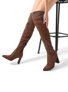 Women's Over The Knee Stretch Thigh High Boots Chunky High Heels Pointed Toe Long Fall Boots - màu nâu - Xem 1