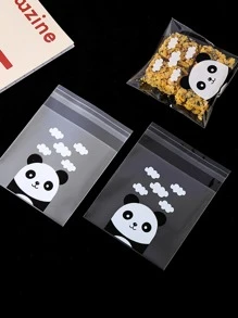 100pcs Cute Panda Pattern Baking Packaging Bag, Snowflake, Candy, Cookies, Black And White Panda Translucent Gift Bag School Supplies Food Bag Food Box Suitable For Candy Chocolate Cookies Etc. - Black and White - View 1