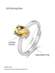 1 件 925 银简约、迷人、多面椭圆形切割天然黄水晶开口戒指，适合日常佩戴、约会、聚会等 - 黃色 - 查看 6