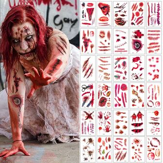 30入組萬聖節恐怖刺青貼紙,防水逼真貼紙