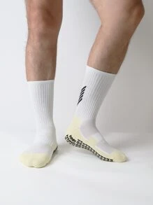 1pair Men's Football Socks With Non-Slip Grip & Thick Cushioning For Soccer & Basketball Sports, For Gym, Fall - Black - View 5