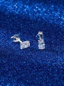 1對獨特的真925純銀立體椭圆形立體耳針耳環,優雅女性首飾,生日派對聖誕節婚禮訂婚最佳禮物