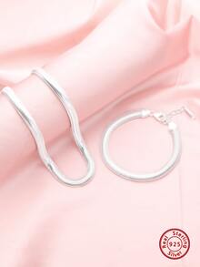 1Pc Minimalist Thick Herringbone Choker Necklace Plain Solid 925 Sterling Silver Flat Snake Layering Necklace for Women 16''+2'' - Just The Necklace - View 4