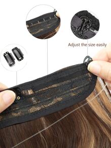 Invisible Wire Hair Extensions Wavy Curly Hair Extensions Chestnut Brown with Blonde Highlights Synthetic Fiber Double Weft Soft Hairpieces For Women - Piano Color - View 7