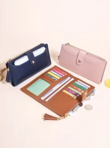 双折长款钱包 简约钱包 带手机袋和卡槽 女士人造皮革拉链零钱包 超薄轻便 便携式现金 身份证 信用卡 双折槽 硬币袋 短款钱包 小包 小钱包 口袋钱包 生日礼物 周年纪念 圣诞节 情人节 情侣 女性 女士 女孩 青少年 适合大学生 在校学生 - 棕色 - 查看 2