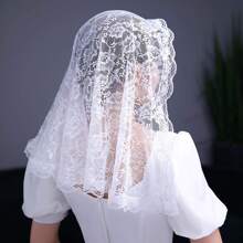 1pc Bridal Wedding Lace Veil, Short Floral Shawl, Simple Style Bride Face Veil