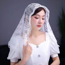 1pc Bridal Wedding Lace Veil, Short Floral Shawl, Simple Style Bride Face Veil