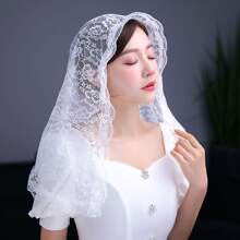 1pc Bridal Wedding Lace Veil, Short Floral Shawl, Simple Style Bride Face Veil
