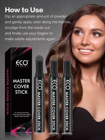 ECO FINEST 髮際線粉末狀棒,頭髮影粉末狀觸碰粉末狀,防水頭髮海綿筆頭髮填充物粉末狀適用於套灰色的髮根,頭髮潤色,薄頭髮(黑色+棕色的+咖啡)