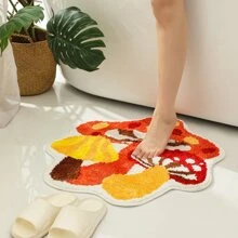 毛绒可爱蘑菇女孩浴室垫，防滑柔软橙色不对称形状吸水厕所地垫，入口垫 - 橘色 - 查看 4