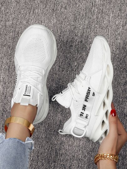 女士空心針織透氣運動休閒跑步鞋，適用於戶外活動