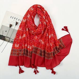 1入組女性紅色的舒服的和透氣披肩,時尚和多用途披肩圍巾適合旅行,戶外,閒暇,沙漠,攝影