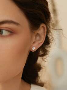 1對獨特的真925純銀立體椭圆形立體耳針耳環,優雅女性首飾,生日派對聖誕節婚禮訂婚最佳禮物