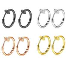 1Pair Fake Septum Piercing Rings for Men Women, Faux Nose Rings Hoop Stainless Steel Faux Lip Ear Nose Septum Ring Non Piercing Clip On Nose Hoop Rings Fake Lobe Cartilage Tragus Forward Helix Earrings