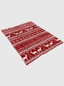 1pc Christmas Tree & Deer Design Blanket, Geometric Hand-drawn Soft Warm Fabric Printing Suitable For Home Decoration Living Room Bedroom Sofa Bed Use Blanket, Christmas - Burgundy - View 3