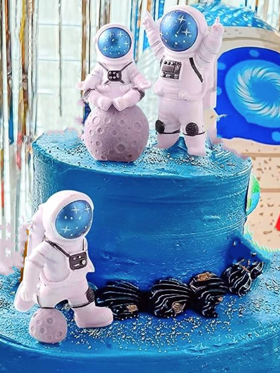 3入組太空人蛋糕裝飾,適用於男孩生日派對、烘焙和節日裝飾 - 藍色 - 查看 1