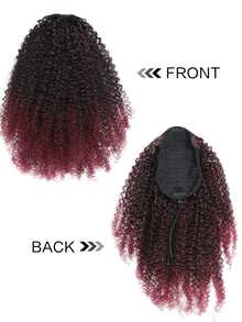 12 Inch Short Afro Kinky Curly Synthetic Ponytail Hair Extension In Black/red Mix Color For Women - Multicolor - View 3