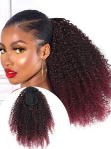 12 Inch Short Afro Kinky Curly Synthetic Ponytail Hair Extension In Black/red Mix Color For Women - Multicolor - View 1
