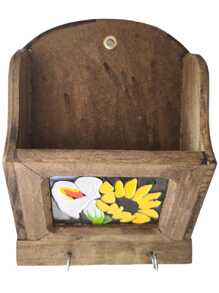 Gancho Para Llaves Portallaves Rustico De Madera Para Muro con Porta Tarjetas Con Vitral sencillo de Flores Pequeño - S - Ver 1