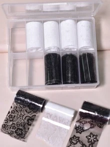 美甲星空貼紙黑白蕾絲盒裝轉印紙套裝一盒10張裝 - 彩色 - 查看 2