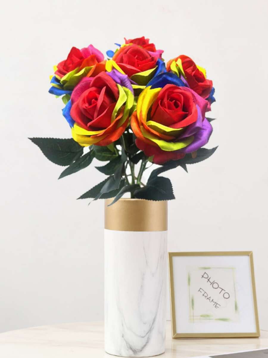 Rosa Arco Iris Artificial Individual - Multicolor - Ver 1