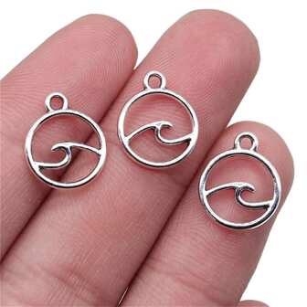 30pcs Handmade Antique Silver Color Round Ocean Wave Charms Pendant for Jewelry Making DIY Earrings