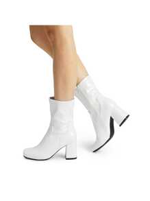 Women's Go Go Boots Mid Calf Low Block Heel Boots Zipper Square Toe Ankle Boots Lightweight Comfort For Party Cosplay Dance Christmas Holiday New Year Winter Black Boots - 白色/PU - 查看 7
