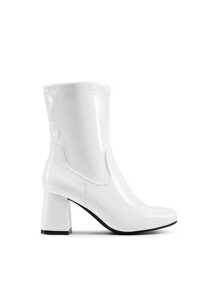Women's Go Go Boots Mid Calf Low Block Heel Boots Zipper Square Toe Ankle Boots Lightweight Comfort For Party Cosplay Dance Christmas Holiday New Year Winter Black Boots - 白色/PU - 查看 8