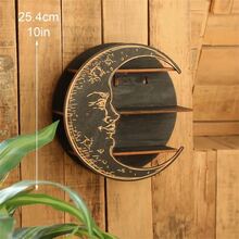 1入組水晶展示架子掛壁式,月亮形木頭水晶收納架,水晶石頭支撐架,牆面裝飾漂浮水晶架子,家庭裝飾,萬聖節聖誕新年禮物