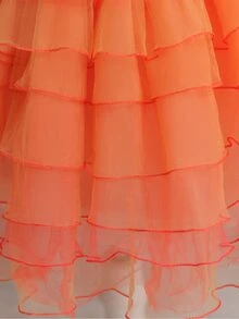 Tween Girls' Orange Puffy Skirt Party Dress With Layered Hem For Birthday, Performance - Orange - View 4