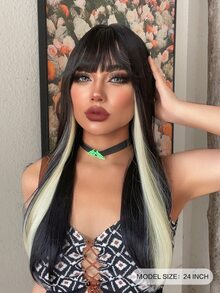 24英寸長全機織經典卷曲帶劉海黑棕漸層假髮(可耐高溫),自然逼真 - 彩色 - 查看 2