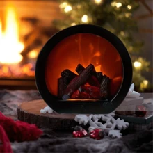 1 件燃烧壁炉风灯，智能触摸开关模拟木炭装饰灯（不含电池），冬季温暖氛围灯，适用于家居装饰、客厅、露营、派对、万圣节和圣诞节装饰，生日和节日的完美礼物 - 圓形仿真壁爐燈 - 查看 3