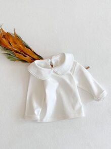 寶寶女孩的彼得潘領長袖基本t卹,適用於春秋季節 - 白色 - 查看 2