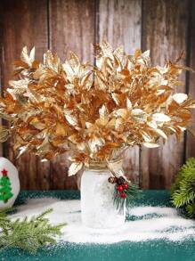 1個人工秋季金色葉子聖誕裝飾品,非常適用於裝飾花盆、花瓶、花園、婚禮和聖誕節裝飾 - 金色 - 查看 2
