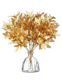 1個人工秋季金色葉子聖誕裝飾品,非常適用於裝飾花盆、花瓶、花園、婚禮和聖誕節裝飾 - 金色 - 查看 8