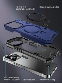 Habyby Men Magnetic Armor Anti-Fall Case With Kickstand Holder  Compatible With IPhone 11/IPhone 13/IPhone 14/IPhone 15/IPhone 12 - Navy Blue - View 3