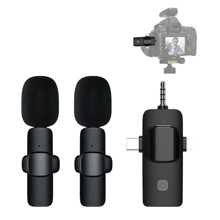 3合1無線領夾麥克風,適用於雙人直播、採訪、唱歌、視頻和音頻錄製,具有智能降噪功能,兼容蘋果、安卓手機和平板電腦、3.5mm接口相機(type-c充電線版本) - 1-2 - 查看 1