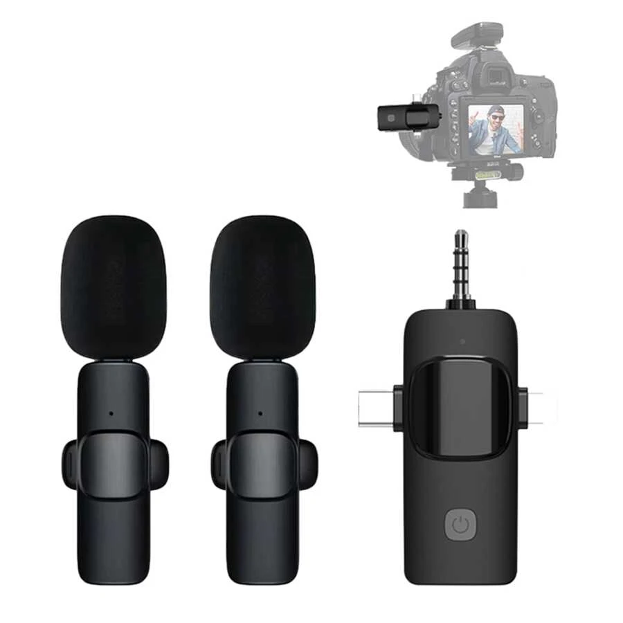 3合1無線領夾麥克風,適用於雙人直播、採訪、唱歌、視頻和音頻錄製,具有智能降噪功能,兼容蘋果、安卓手機和平板電腦、3.5mm接口相機(type-c充電線版本) - 1-2 - 查看 1
